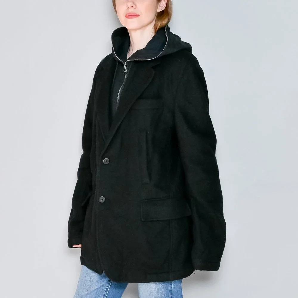 192. DOLCE & GABBANA Black Wool-Blend Hooded Hybrid Jacket XL IT 52 - Picture 5 of 9